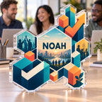 Personalized acrylic plaque with an example name set into the artwork, digital preview