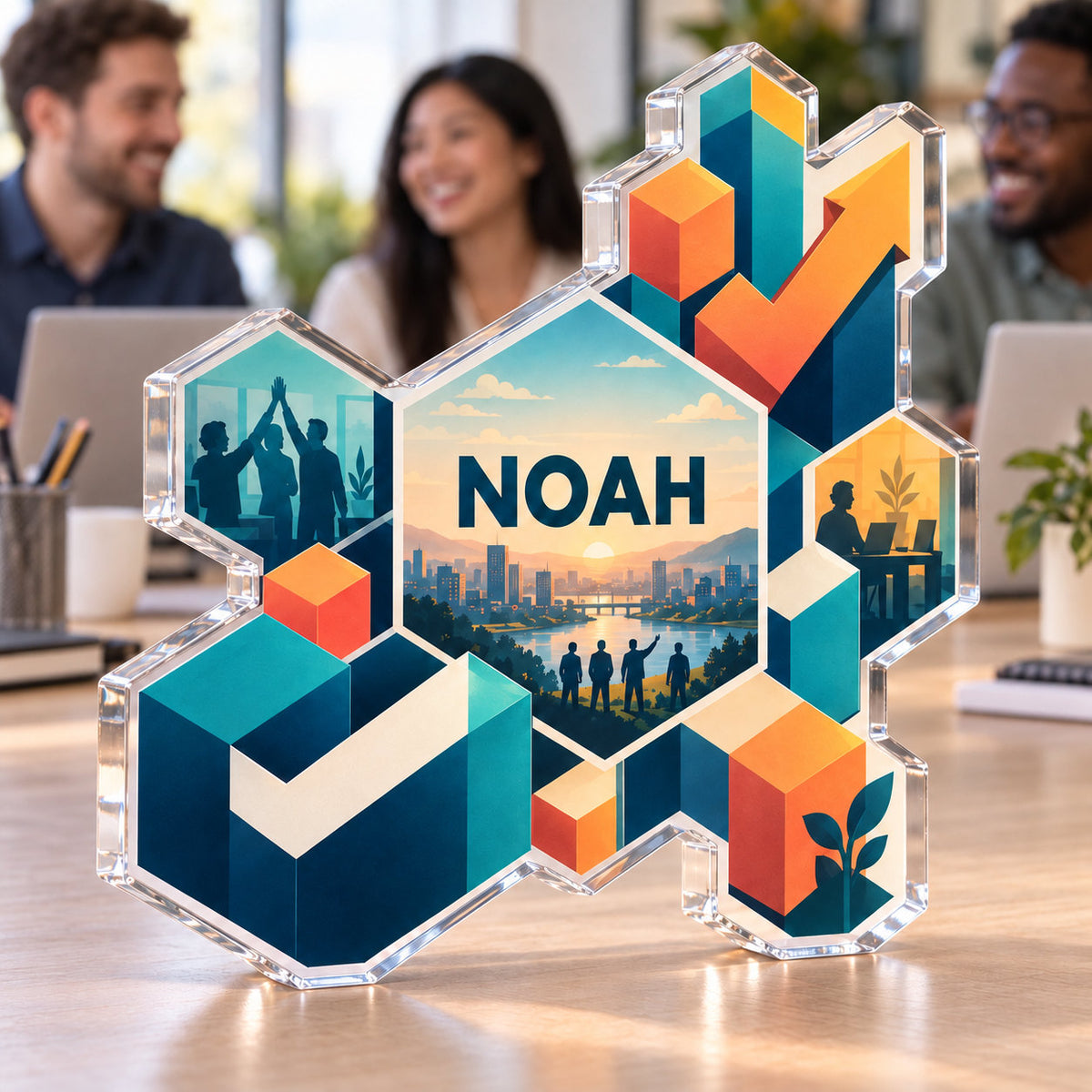 Personalized acrylic plaque with an example name set into the artwork, digital preview
