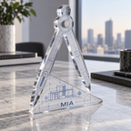 Artwork visualization: Architect drafting lines — student study space, personalized MIA, subject-shaped acrylic with printed optical 3D depth; not carved relief.