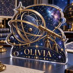 Personalized Astronomy Coordinate Grid Workstation custom shape acrylic plaque with an example name set into the artwork, digital preview