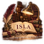 Artwork visualization: Library desk still life — personalized workstation, personalized ISLA, subject-shaped acrylic with printed optical 3D depth; not carved relief.