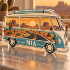 Artwork visualization: Desert road trip — personalized travel gift, personalized MIA, subject-shaped acrylic with printed optical 3D depth; not carved relief.