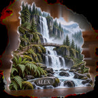 Personalized Waterfall Trail Cabin Room Decor custom shape acrylic plaque with an example name set into the artwork, digital preview