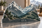 Artwork visualization: Mountain contour map — personalized travel gift, personalized AVA, subject-shaped acrylic with printed optical 3D depth; not carved relief.