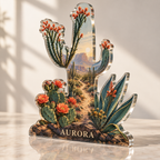 Artwork visualization: Desert botanical route — personalized travel gift, personalized AURORA, subject-shaped acrylic with printed optical 3D depth; not carved relief.