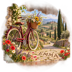 Artwork visualization: Countryside bicycle route — cabin room decor, personalized EMMA, subject-shaped acrylic with printed optical 3D depth; not carved relief.