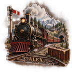 Artwork visualization: Train travel memories — cabin room decor, personalized ALEX, subject-shaped acrylic with printed optical 3D depth; not carved relief.