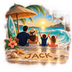 Artwork visualization: Family beach vacation — cabin room decor, personalized JACK, subject-shaped acrylic with printed optical 3D depth; not carved relief.
