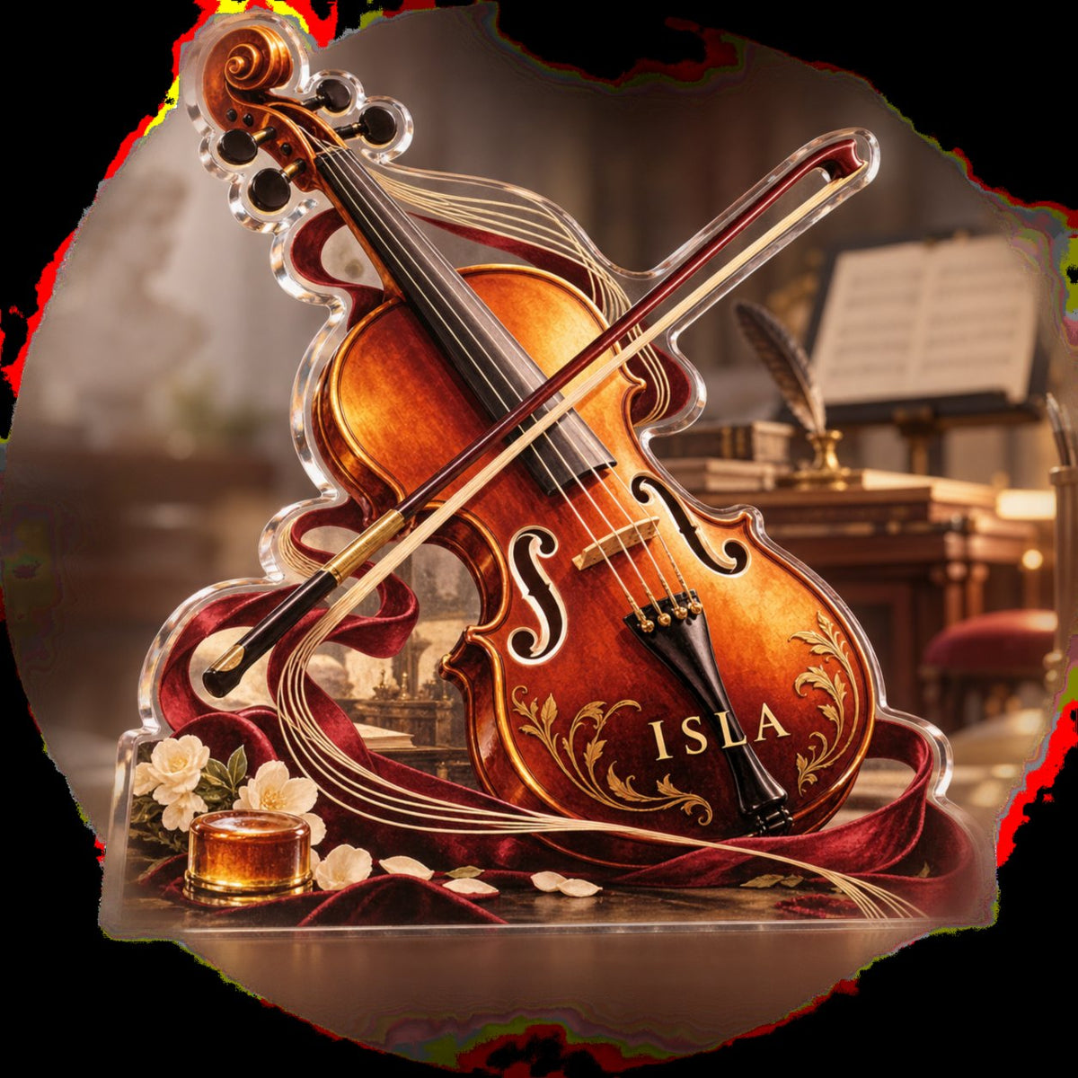 Personalized Violin Strings Creative Desk Setup custom shape acrylic plaque with an example name set into the artwork, digital preview