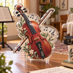 Artwork visualization: Violin strings — beginner encouragement, personalized ISLA, subject-shaped acrylic with printed optical 3D depth; not carved relief.