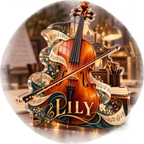 Artwork visualization: Cello — creative desk setup, personalized LILY, subject-shaped acrylic with printed optical 3D depth; not carved relief.