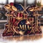 Artwork visualization: Drum kit — creative desk setup, personalized MIA, subject-shaped acrylic with printed optical 3D depth; not carved relief.