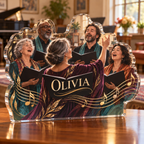 Artwork visualization: Choir singing — retirement hobby gift, personalized OLIVIA, subject-shaped acrylic with printed optical 3D depth; not carved relief.