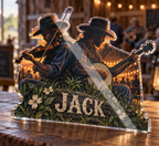 Artwork visualization: Bluegrass jam — everyday hobby identity, personalized JACK, subject-shaped acrylic with printed optical 3D depth; not carved relief.
