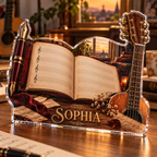 Artwork visualization: Songwriter notebook — studio wall identity, personalized SOPHIA, subject-shaped acrylic with printed optical 3D depth; not carved relief.