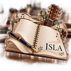 Artwork visualization: Songwriter notebook — creative desk setup, personalized ISLA, subject-shaped acrylic with printed optical 3D depth; not carved relief.