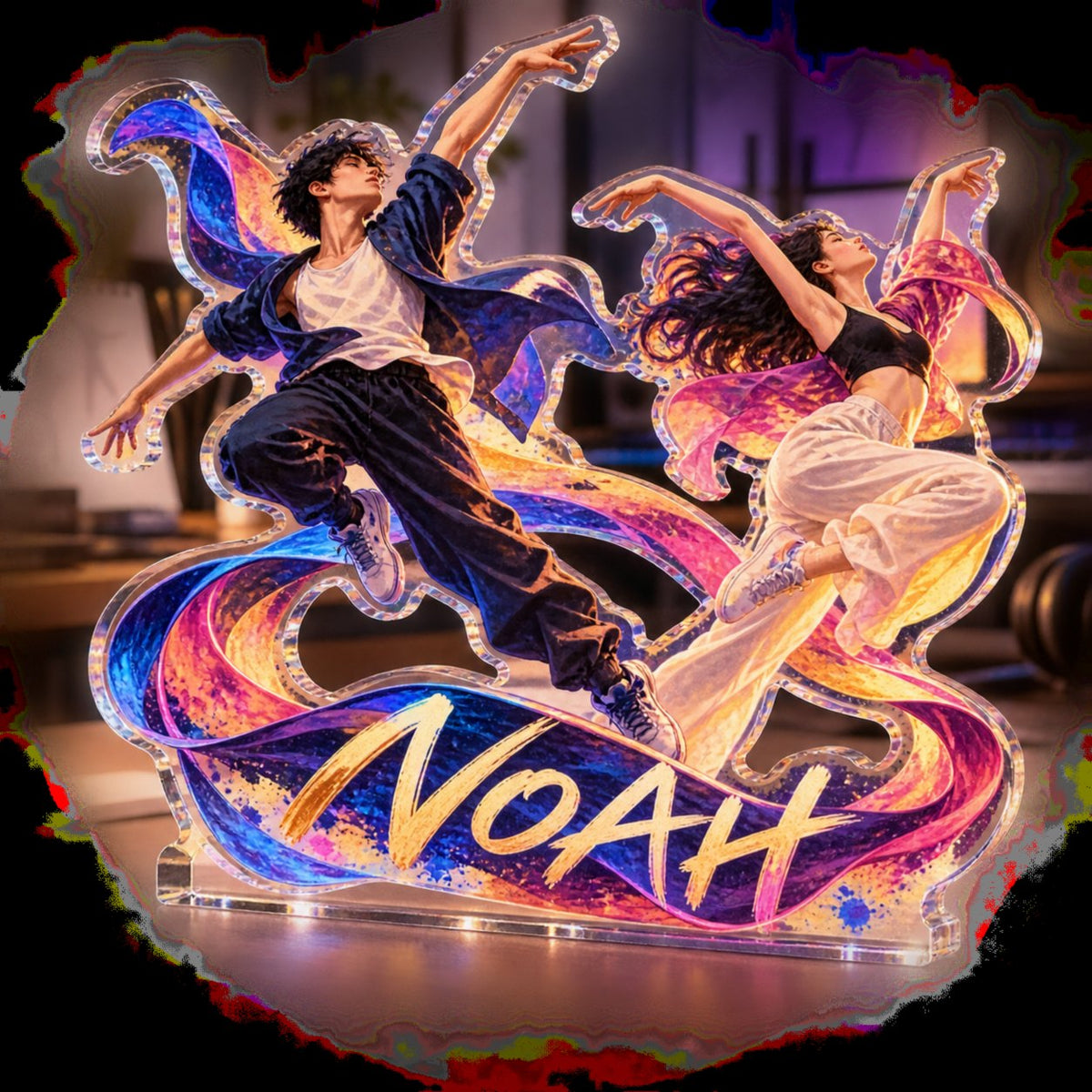 Personalized Dance Rhythm Creative Desk Setup custom shape acrylic plaque with an example name set into the artwork, digital preview
