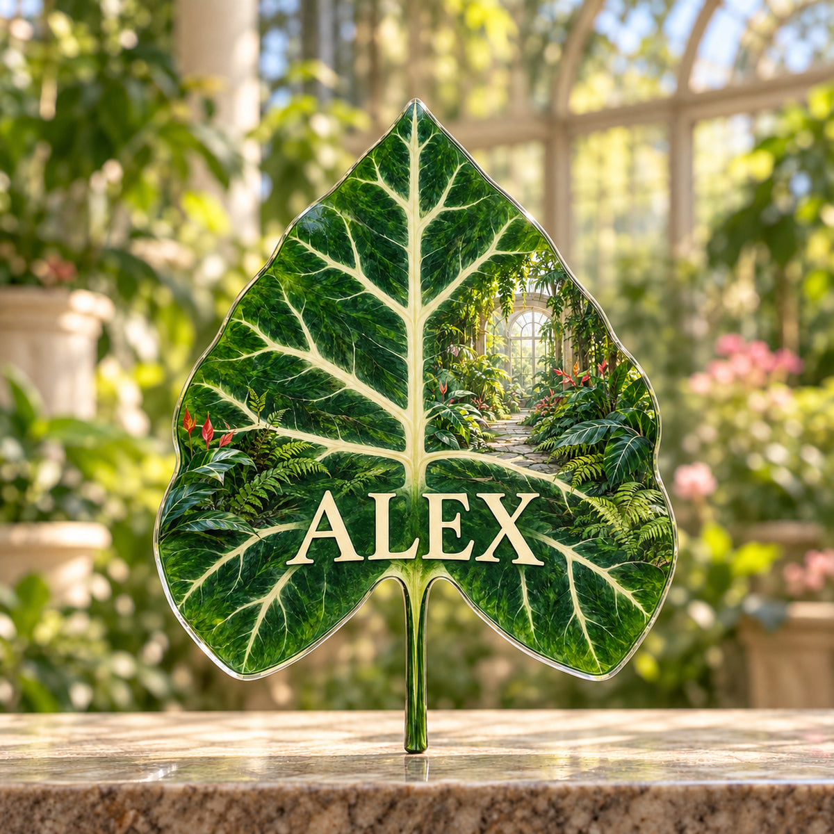 Personalized custom shape acrylic plaque with an example name, 0.59 inch thick