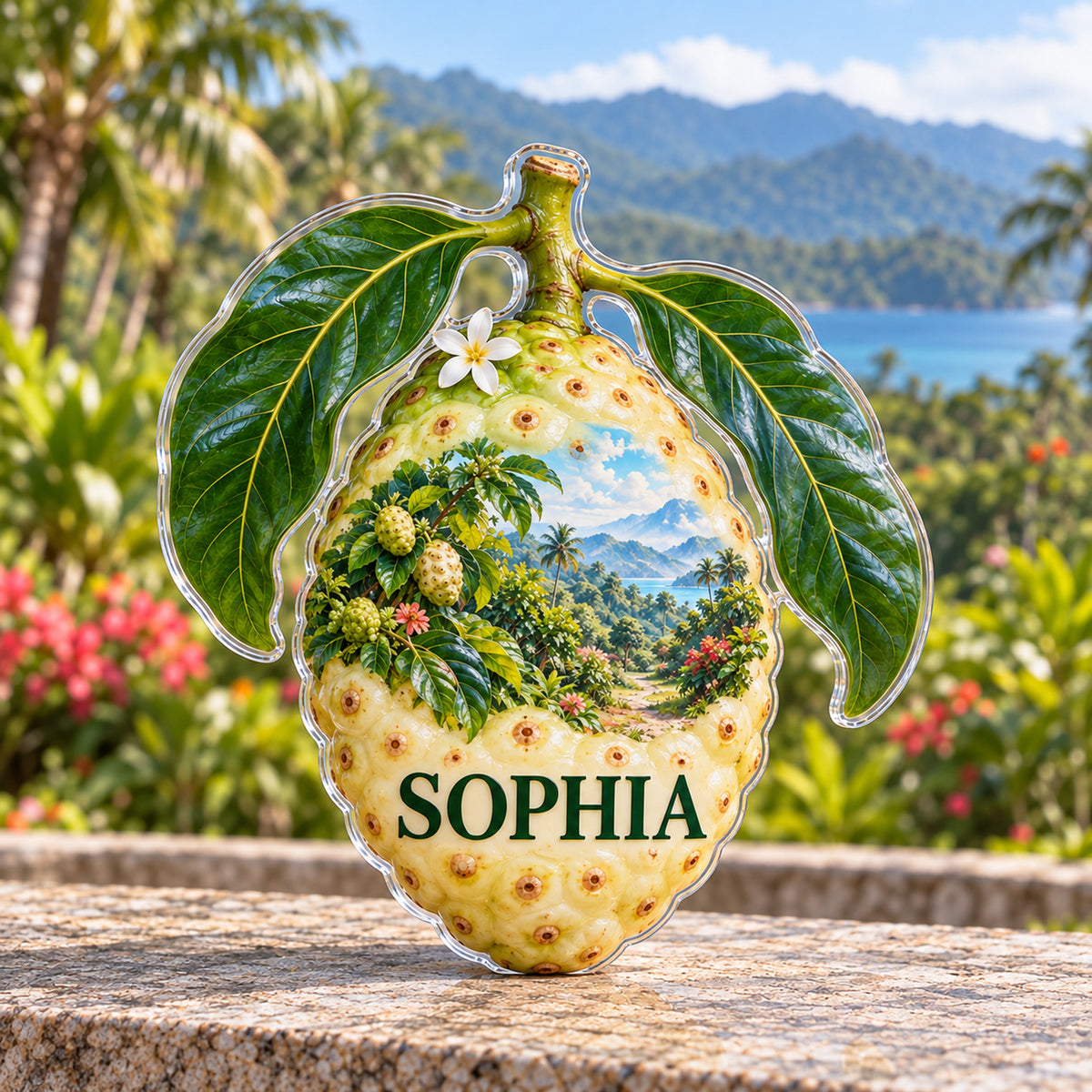 Personalized custom shape acrylic plaque with an example name, 0.59 inch thick