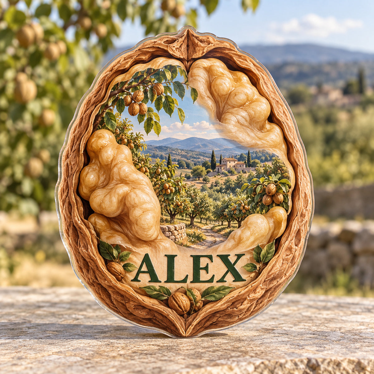 Personalized custom shape acrylic plaque with an example name, 0.59 inch thick