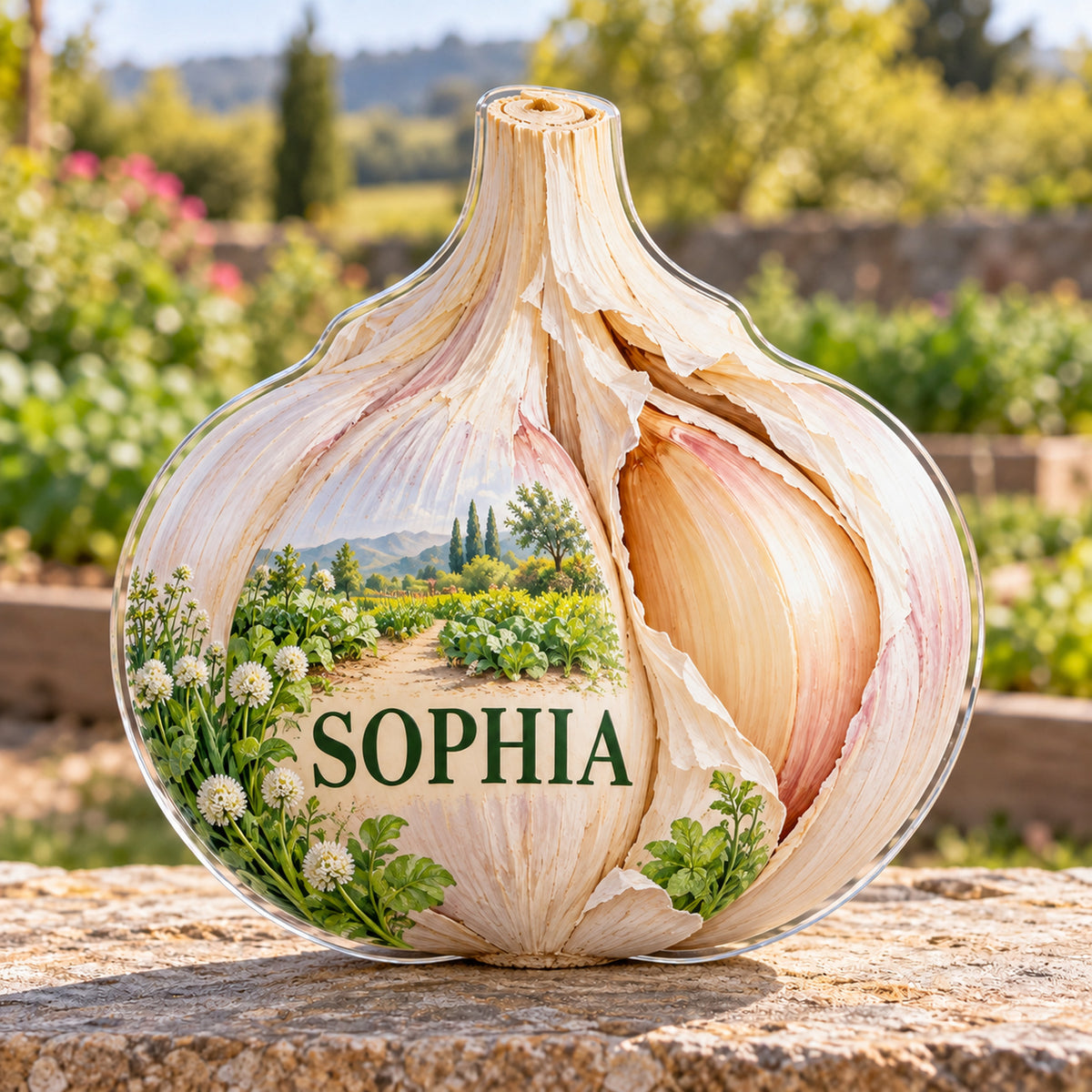 Personalized custom shape acrylic plaque with an example name, 0.59 inch thick