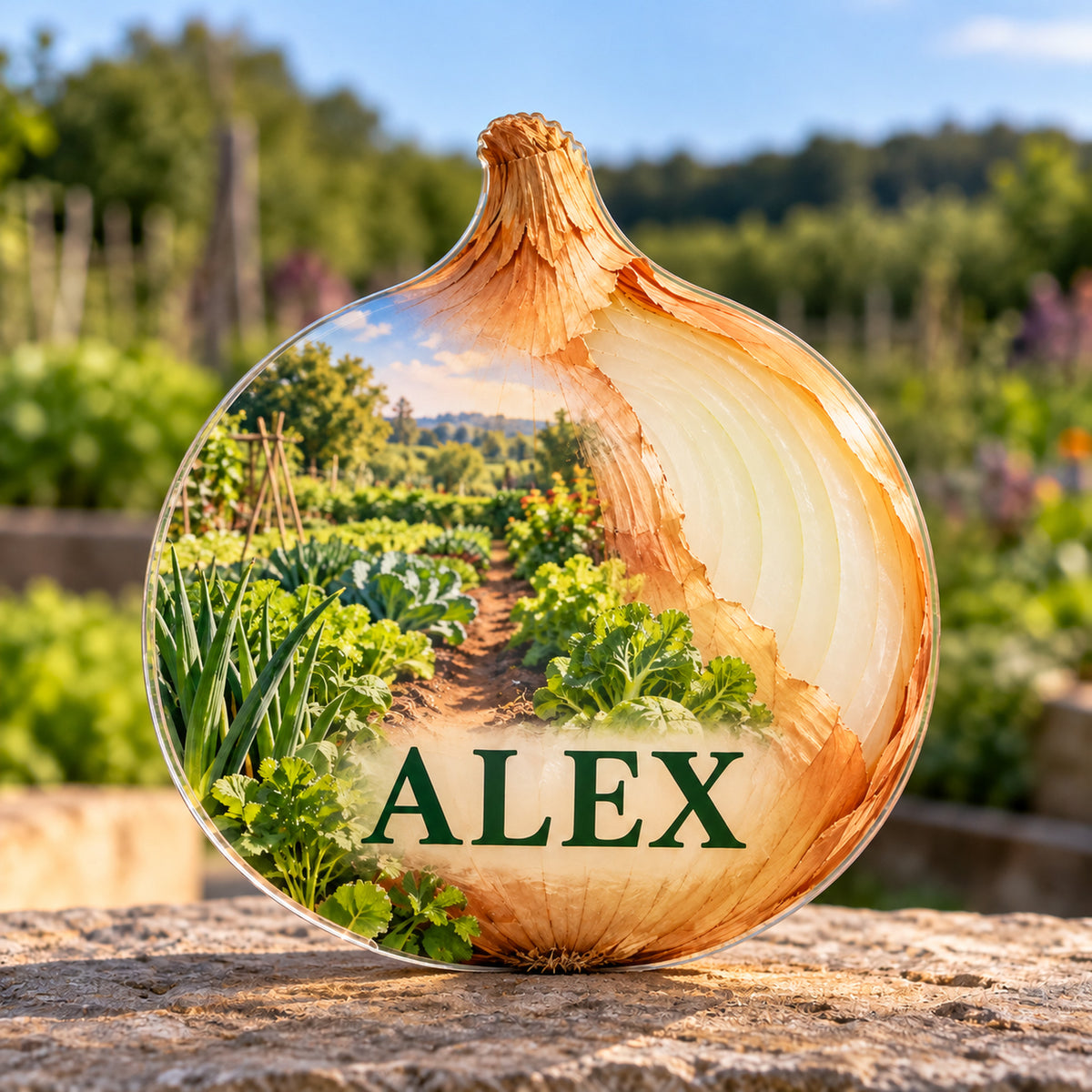 Personalized custom shape acrylic plaque with an example name, 0.59 inch thick