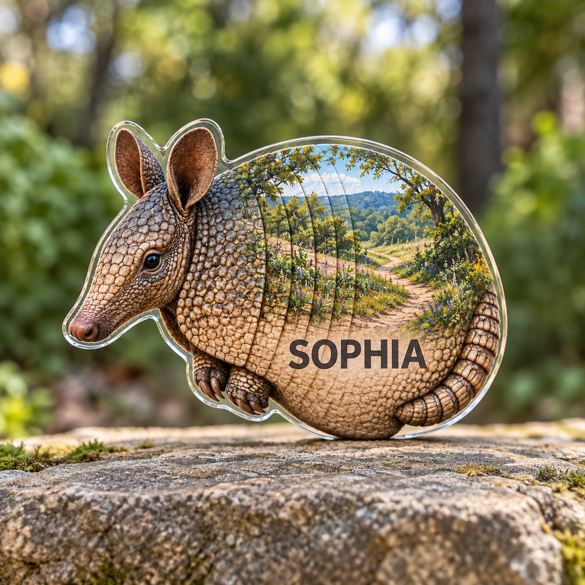 Personalized custom shape acrylic plaque with an example name, 0.59 inch thick
