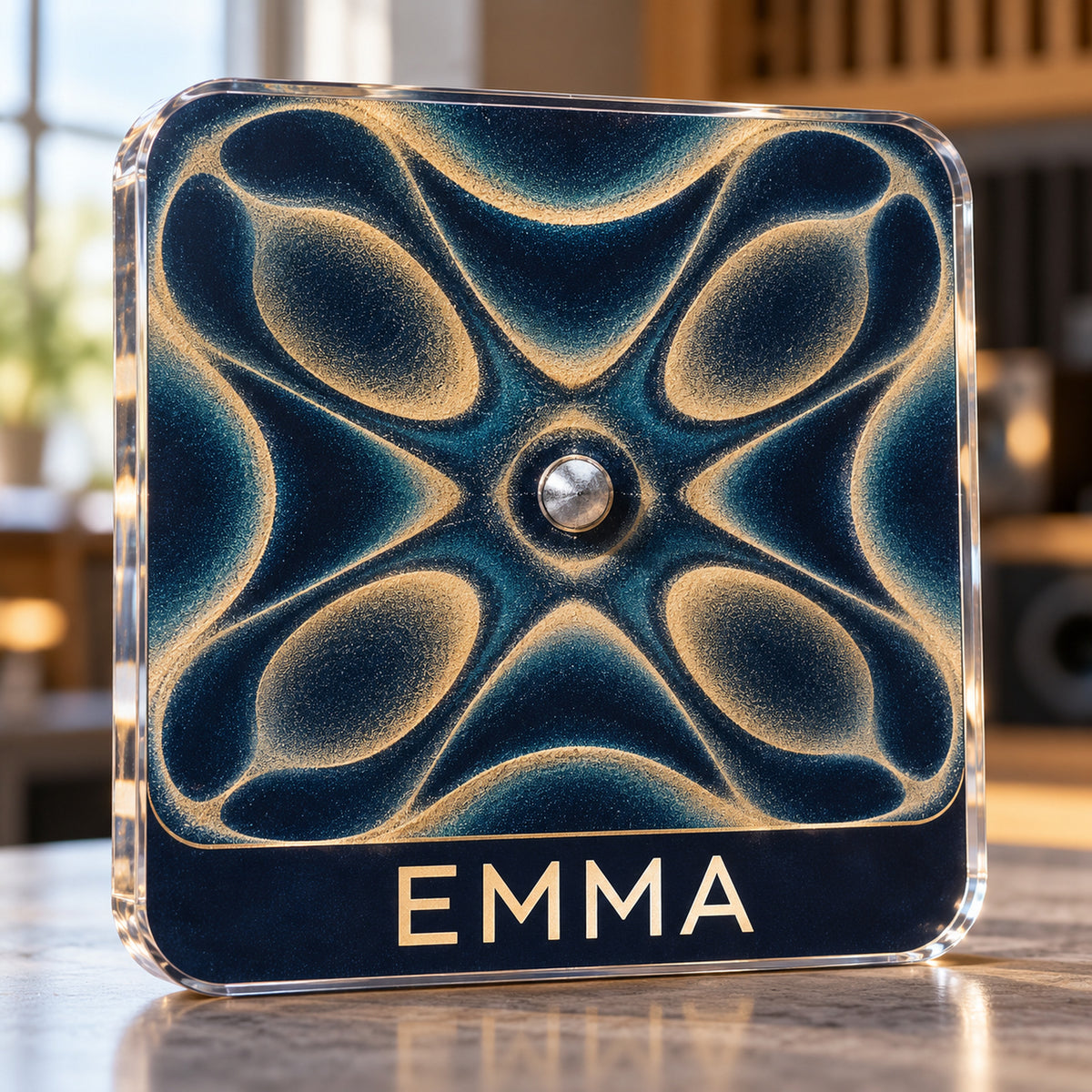 Personalized custom shape acrylic plaque with an example name, 0.59 inch thick