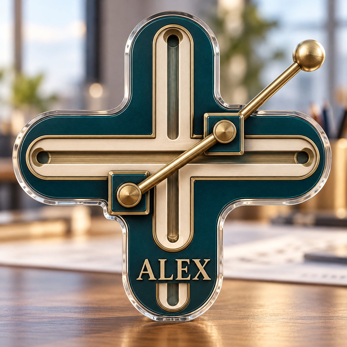 Personalized custom shape acrylic plaque with an example name, 0.59 inch thick