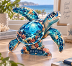 Personalized Sea Turtle custom shape acrylic plaque with an example name set into the artwork, digital preview