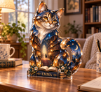 Personalized Bookshop Cat custom shape acrylic plaque with an example name set into the artwork, digital preview