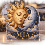 Personalized Sun & Moon Bedroom Statement custom shape acrylic plaque with an example name set into the artwork, digital preview