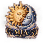 Personalized Sun & Moon Home Office Backdrop custom shape acrylic plaque with an example name set into the artwork, digital preview