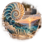 Artwork visualization: Nautilus spiral — living room focal point, personalized MIA, subject-shaped acrylic with printed optical 3D depth; not carved relief.
