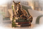 Artwork visualization: Cat in a bookshop — bedroom statement decor, personalized SOPHIA, subject-shaped acrylic with printed optical 3D depth; not carved relief.