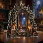 Personalized Enchanted Library Arch Living Room Focal Point custom shape acrylic plaque with an example name set into the artwork, digital preview
