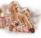 Artwork visualization: Poodle — adoption anniversary gift, personalized ISLA, subject-shaped acrylic with printed optical 3D depth; not carved relief.