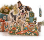 Artwork visualization: Rescue mixed breed dog — adoption anniversary gift, personalized AVA, subject-shaped acrylic with printed optical 3D depth; not carved relief.