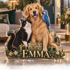 Artwork visualization: Multi pet household — adoption anniversary gift, personalized EMMA, subject-shaped acrylic with printed optical 3D depth; not carved relief.