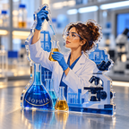 Artwork visualization: Laboratory scientist — retirement keepsake, personalized SOPHIA, subject-shaped acrylic with printed optical 3D depth; not carved relief.