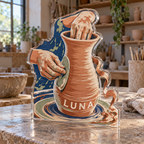 Artwork visualization: Pottery — everyday hobby identity, personalized LUNA, subject-shaped acrylic with printed optical 3D depth; not carved relief.