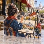 Artwork visualization: Urban sketching — everyday hobby identity, personalized AVA, subject-shaped acrylic with printed optical 3D depth; not carved relief.