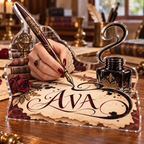 Artwork visualization: Calligraphy — everyday hobby identity, personalized AVA, subject-shaped acrylic with printed optical 3D depth; not carved relief.
