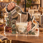 Artwork visualization: Candle making — everyday hobby identity, personalized ISLA, subject-shaped acrylic with printed optical 3D depth; not carved relief.