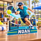 Artwork visualization: Pickleball humor — coach appreciation, personalized NOAH, subject-shaped acrylic with printed optical 3D depth; not carved relief.