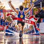 Artwork visualization: Marathon finisher — coach appreciation, personalized NOAH, subject-shaped acrylic with printed optical 3D depth; not carved relief.