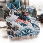 Artwork visualization: Kayaking river — coach appreciation, personalized ISLA, subject-shaped acrylic with printed optical 3D depth; not carved relief.