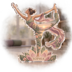 Artwork visualization: Yoga practice — coach appreciation, personalized SOPHIA, subject-shaped acrylic with printed optical 3D depth; not carved relief.