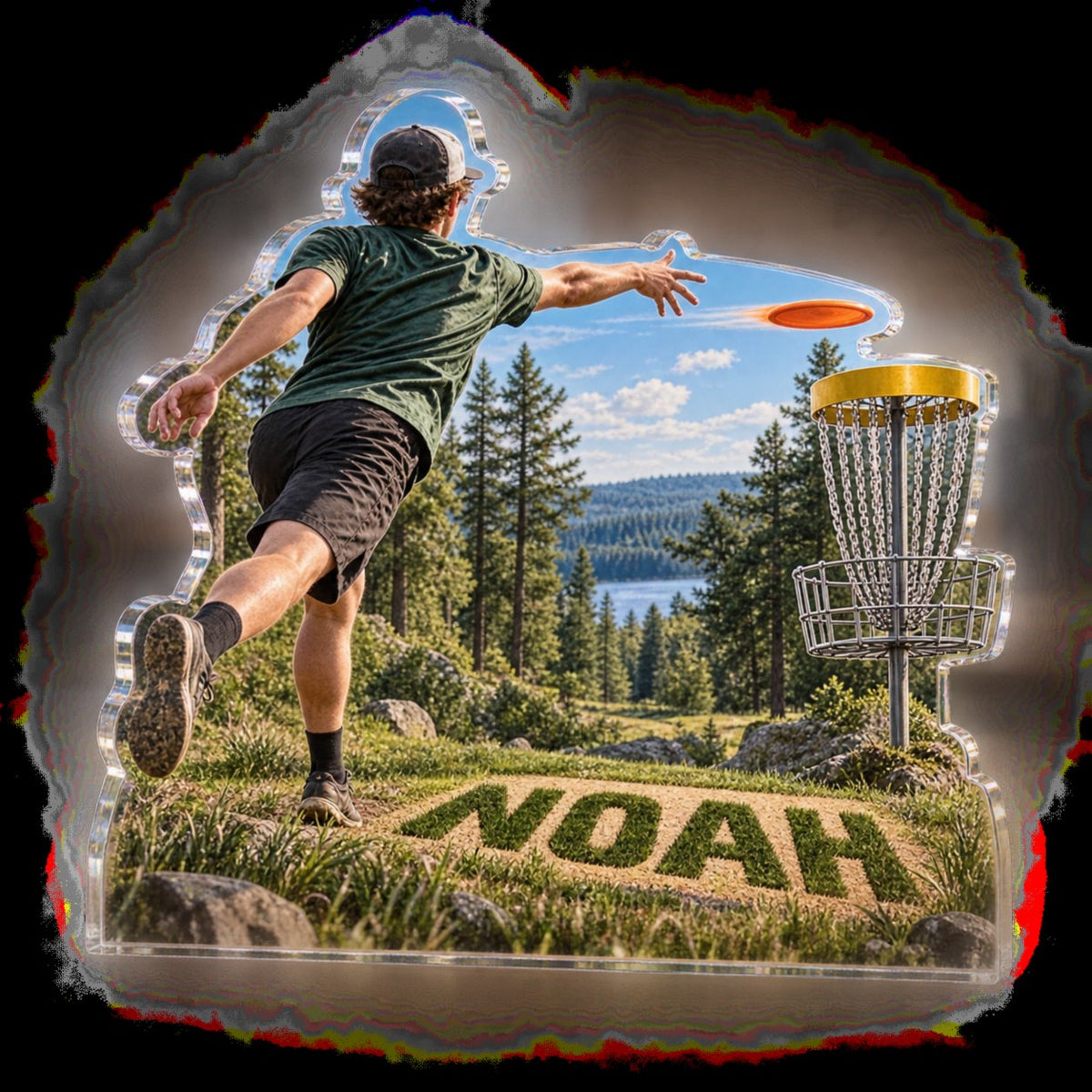 Personalized Disc Golf Coach Appreciation custom shape acrylic plaque with an example name set into the artwork, digital preview