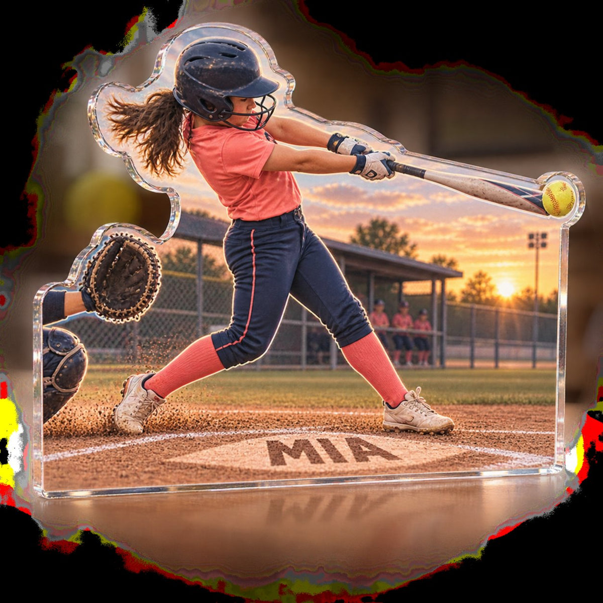 Personalized Recreational Softball Coach Appreciation custom shape acrylic plaque with an example name set into the artwork, digital preview